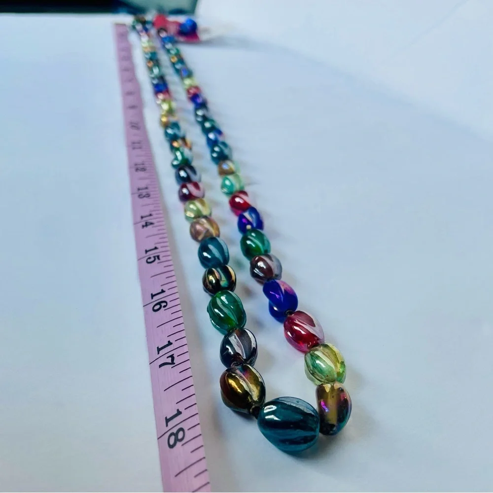 Charming Charlie Multicolor Glass Beaded Long Necklace and Earring Set NWT
